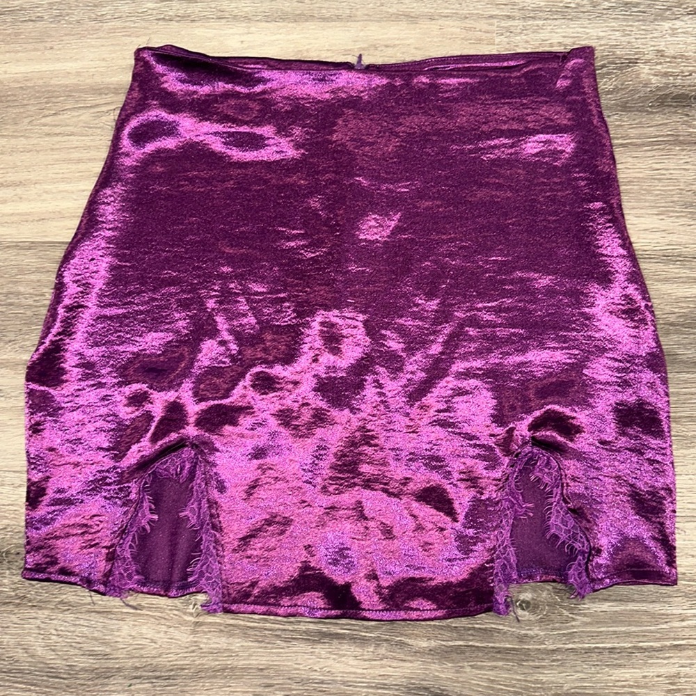 Purple Satin Skirt w/ Lace Trim